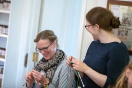 Amnesty Cardiff members Knit for Naz at Pettigrew Tea Rooms, Cardiff. May 2019
